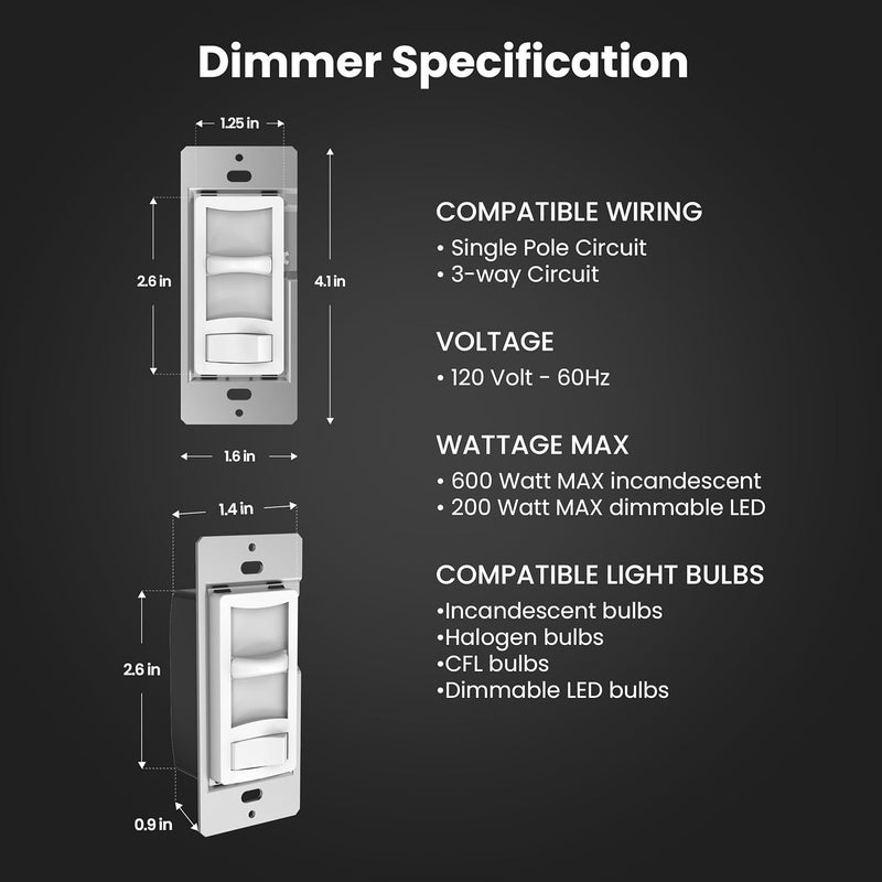 Feit Electric LED Slide Dimmer Switch, Single-Pole or 3-Way Wall Light Dimmer for Dimmable LED & CFL Bulbs, Includes Wall Plate and Wire Nut Installation, DIM/Slide/2, 2 Pack - Image 3